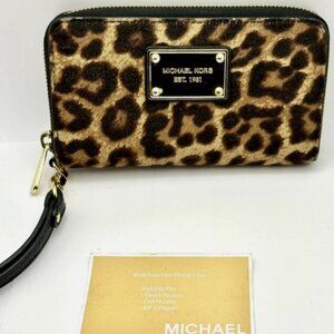 Michael Kors Multi Function Phone Clutch Animal Print (Cheetah) Wristlet Wallet-